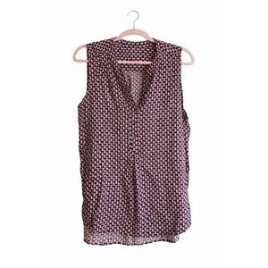 Dalia Sleeveless Blouse | Size L | Nautical Sailboat Print | Red White Blue